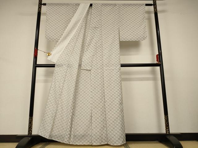 平和屋着物＊夏物 小紋 絽 麻の葉文様 洗える着物 AABA6628jd