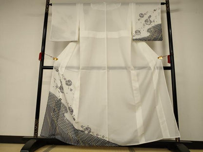 平和屋着物＊夏物 訪問着 絽 雪輪花蝶文 洗える着物 AABA6629jd