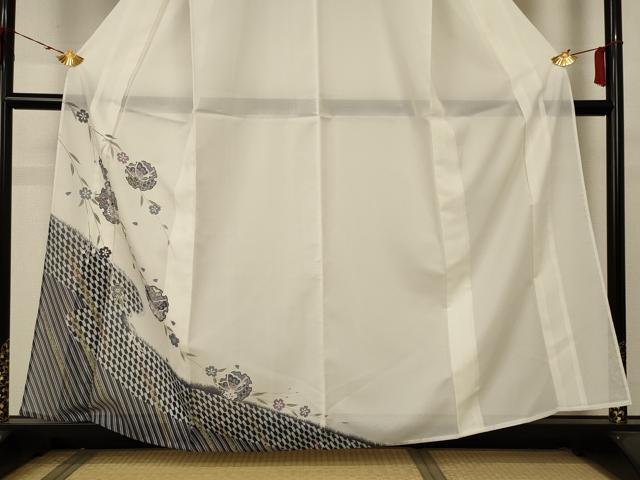 平和屋着物＊夏物 訪問着 絽 雪輪花蝶文 洗える着物 AABA6629jd