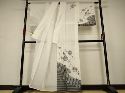 平和屋着物＊夏物 訪問着 絽 雪輪花蝶文 洗える着物 AABA6629jd