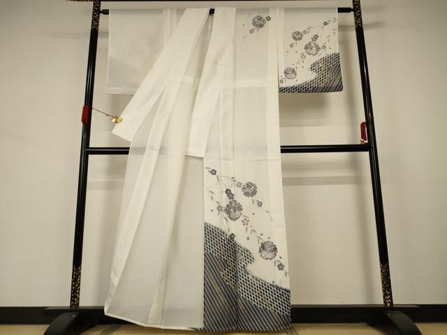 平和屋着物＊夏物 訪問着 絽 雪輪花蝶文 洗える着物 AABA6629jd