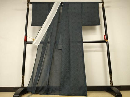 平和屋着物＊夏物 小紋 紗 麻の葉文様 洗える着物 AABA6633jd