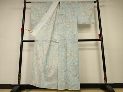 平和屋着物＊夏物 小紋 絽 草花文 洗える着物 AABA6637sx