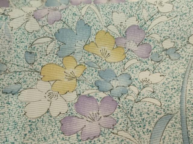 平和屋着物＊夏物 小紋 絽 草花文 洗える着物 AABA6637sx