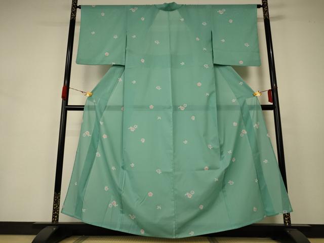平和屋着物＊夏物 小紋 絽 舞花文 洗える着物 AABA6639jd