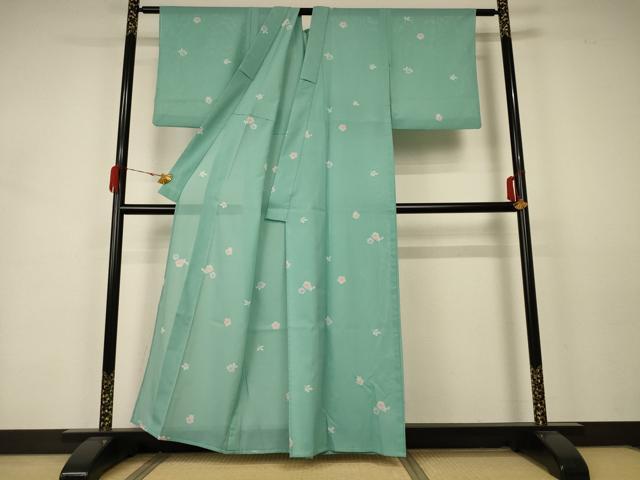 平和屋着物＊夏物 小紋 絽 舞花文 洗える着物 AABA6639jd