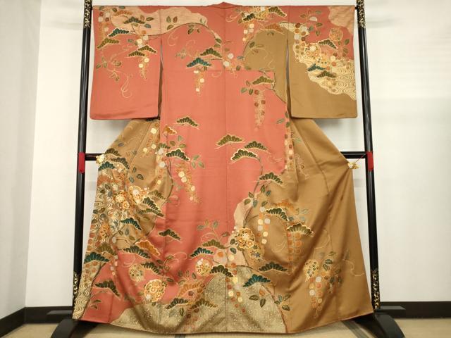 平和屋着物●訪問着 作家物 駒刺繍 雪輪吉祥花文 金彩 正絹 逸品 AABA6641ck