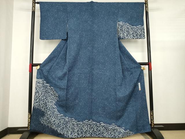 平和屋着物○藍染作家 喜多野良造 訪問着 葉尽くし ろうけつ染め 正絹 逸品