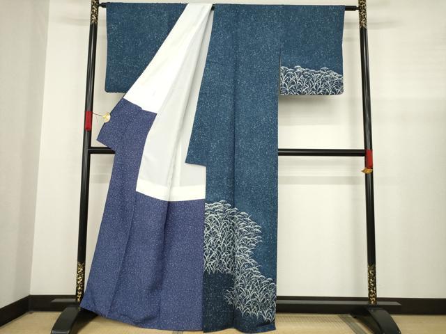 平和屋着物○藍染作家 喜多野良造 訪問着 葉尽くし ろうけつ染め 正絹 逸品