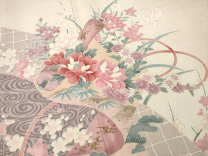 平和屋着物●訪問着 花絵巻文 金彩 正絹 逸品 AABA6659ck