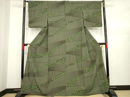 平和屋着物●上質な小紋 型染め 草花文 背抜き仕立て 正絹 逸品 AABA6664ck