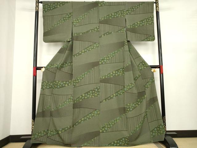 平和屋着物●上質な小紋 型染め 草花文 背抜き仕立て 正絹 逸品 AABA6664ck