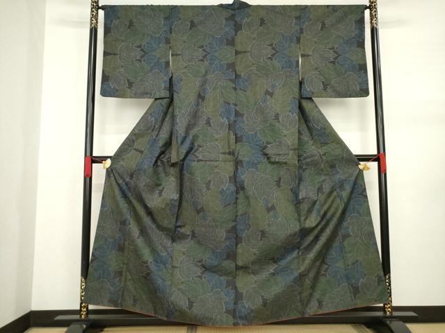 平和屋着物●本場大島紬 一元絣 葉づくし 正絹 逸品 AABA6684ck