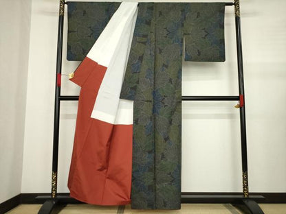 平和屋着物●本場大島紬 一元絣 葉づくし 正絹 逸品 AABA6684ck