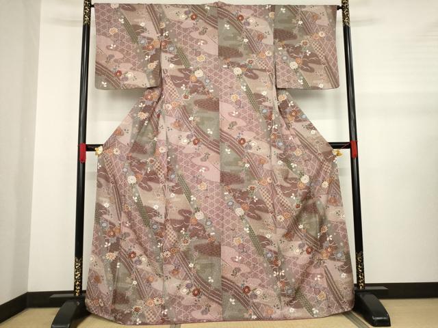 平和屋着物●上質な小紋 枝花文 金彩 正絹 逸品 AABA6694ck