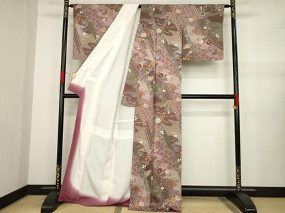 平和屋着物●上質な小紋 枝花文 金彩 正絹 逸品 AABA6694ck