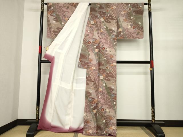 平和屋着物●上質な小紋 枝花文 金彩 正絹 逸品 AABA6694ck