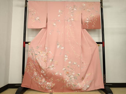 平和屋着物●訪問着 友禅 枝花文 暈し染め 金銀彩 正絹 逸品 AABA6696ck