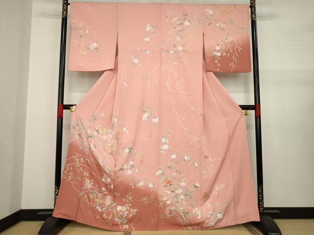 平和屋着物●訪問着 友禅 枝花文 暈し染め 金銀彩 正絹 逸品 AABA6696ck