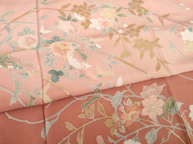 平和屋着物●訪問着 友禅 枝花文 暈し染め 金銀彩 正絹 逸品 AABA6696ck