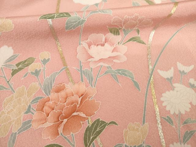 平和屋着物●訪問着 友禅 枝花文 暈し染め 金銀彩 正絹 逸品 AABA6696ck