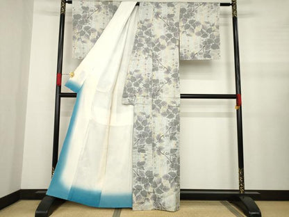 平和屋着物●本場大島紬　白大島　一元7マルキ　総絣　葉づくし　正絹　逸品　未使用　AABA6709ck
