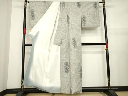 平和屋着物●上質な紬 手描き 切り嵌め花文 正絹 逸品 AABA6711ck