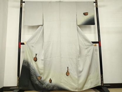 平和屋着物●訪問着 陶器花文 暈し染め 金銀彩 正絹 逸品 AABA6716ck
