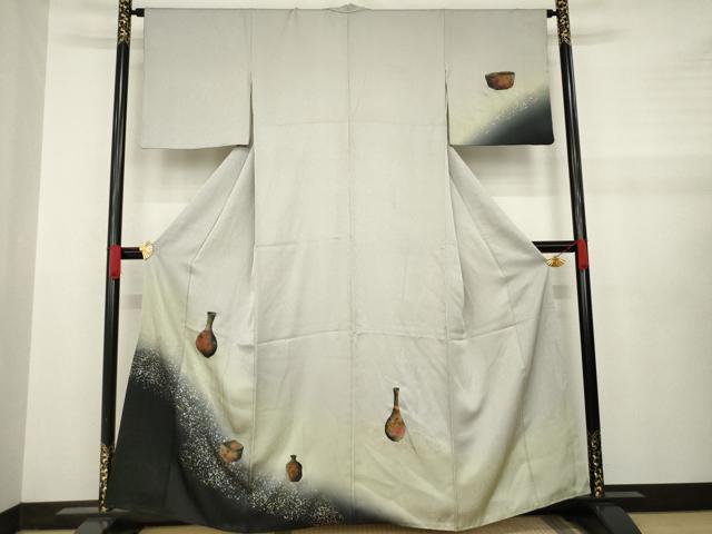 平和屋着物●訪問着 陶器花文 暈し染め 金銀彩 正絹 逸品 AABA6716ck