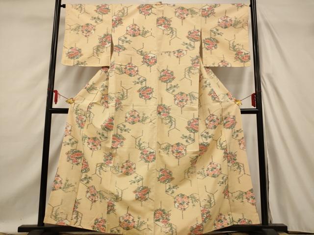 平和屋着物■上質な紬 亀甲花文 正絹 逸品 AABA6799st