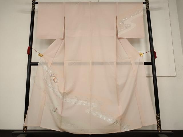 平和屋着物＊夏物 訪問着 絽 刺繍 地紙草花文 金銀糸 正絹 逸品 AABA6833st