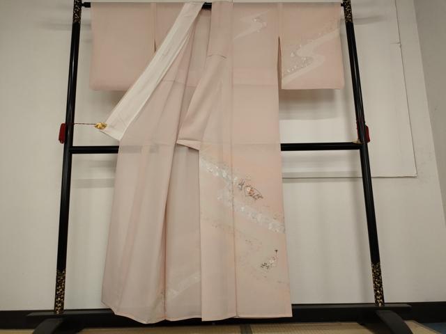 平和屋着物＊夏物 訪問着 絽 刺繍 地紙草花文 金銀糸 正絹 逸品 AABA6833st
