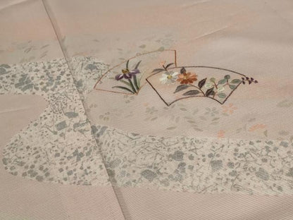 平和屋着物＊夏物 訪問着 絽 刺繍 地紙草花文 金銀糸 正絹 逸品 AABA6833st
