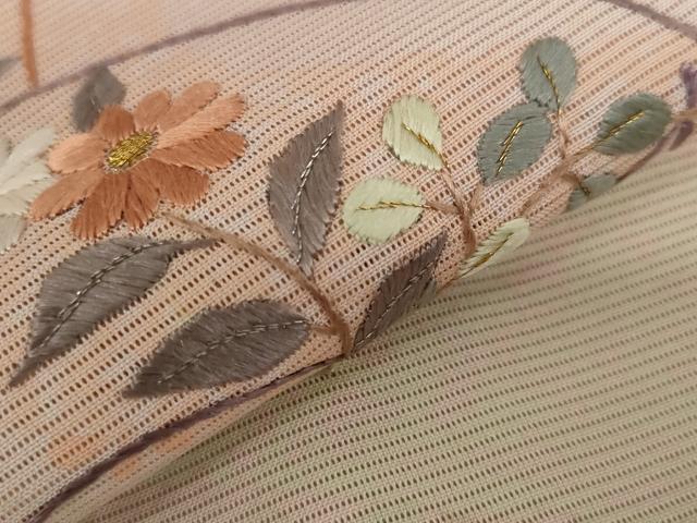 平和屋着物＊夏物 訪問着 絽 刺繍 地紙草花文 金銀糸 正絹 逸品 AABA6833st