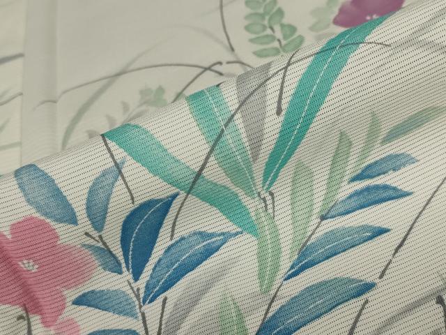 平和屋着物＊夏物 小紋 絽 草花文 正絹 逸品 AABA6837st