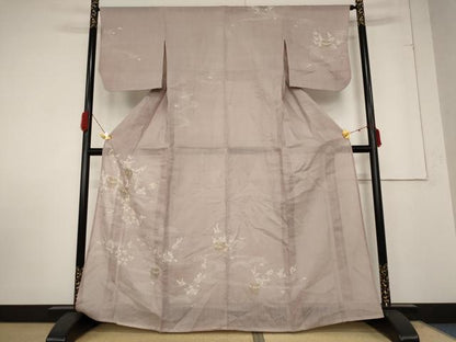 平和屋着物＊夏物 訪問着 紬地 流水草花文 金彩 麻 逸品 AABA6842st