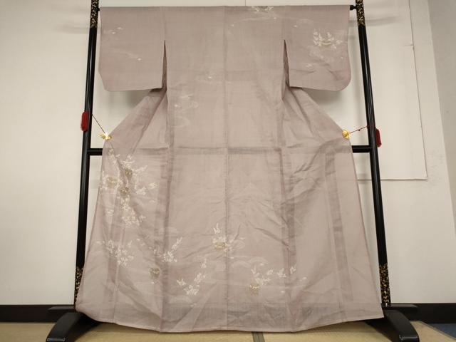 平和屋着物＊夏物 訪問着 紬地 流水草花文 金彩 麻 逸品 AABA6842st