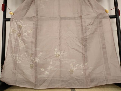 平和屋着物＊夏物 訪問着 紬地 流水草花文 金彩 麻 逸品 AABA6842st