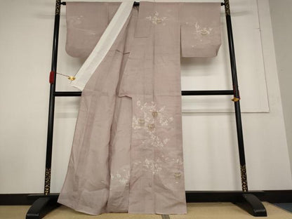 平和屋着物＊夏物 訪問着 紬地 流水草花文 金彩 麻 逸品 AABA6842st