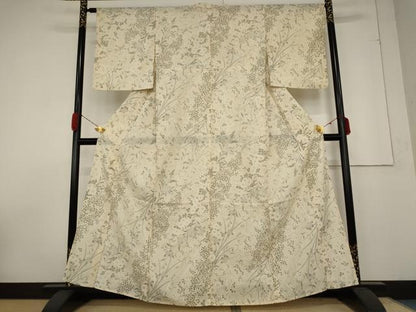 平和屋着物＊夏物 小紋 絽 草花文 銀彩 正絹 逸品 AABA6843st