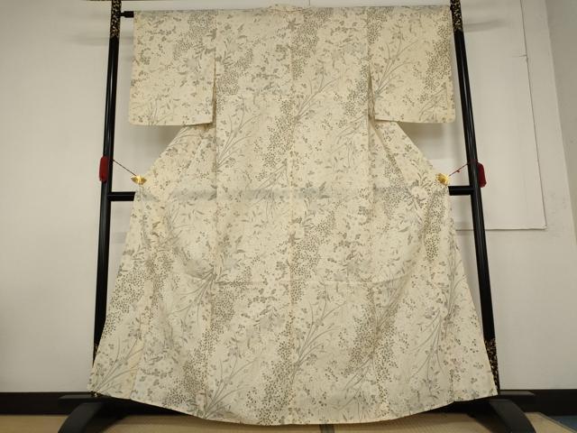 平和屋着物＊夏物 小紋 絽 草花文 銀彩 正絹 逸品 AABA6843st