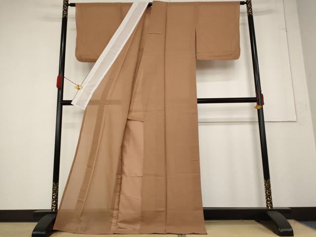 平和屋着物＊夏物 色無地 紗 砺茶色 ロング丈 正絹 逸品 AABA6845st