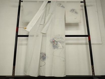 平和屋着物＊夏物 訪問着 絽 扇面花文 暈し染め 正絹 逸品 AABA6846st