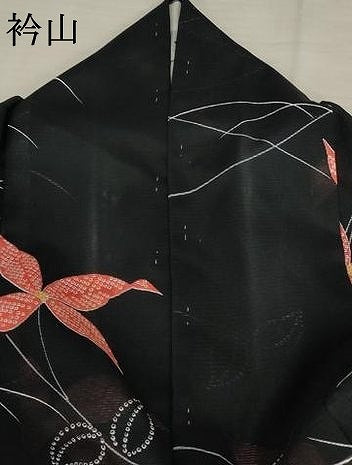 平和屋着物＊夏物 小紋 絽 舞花文 黒地 洗える着物 AABA6848st
