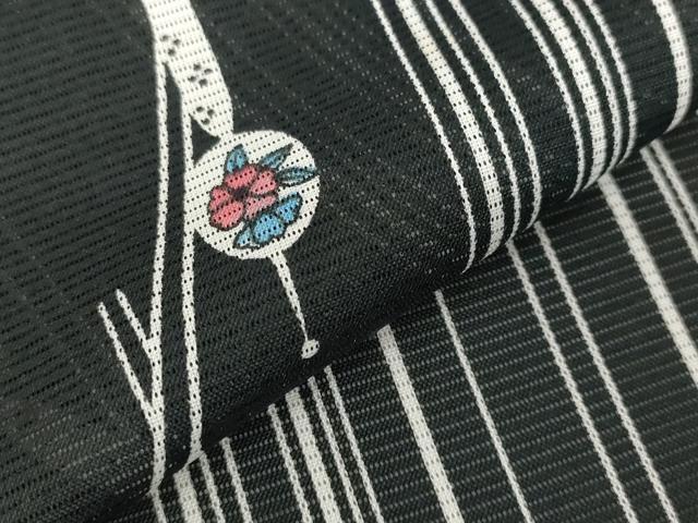 平和屋着物＊夏物 小紋 絽 簪 黒地 洗える着物 AABA6860st