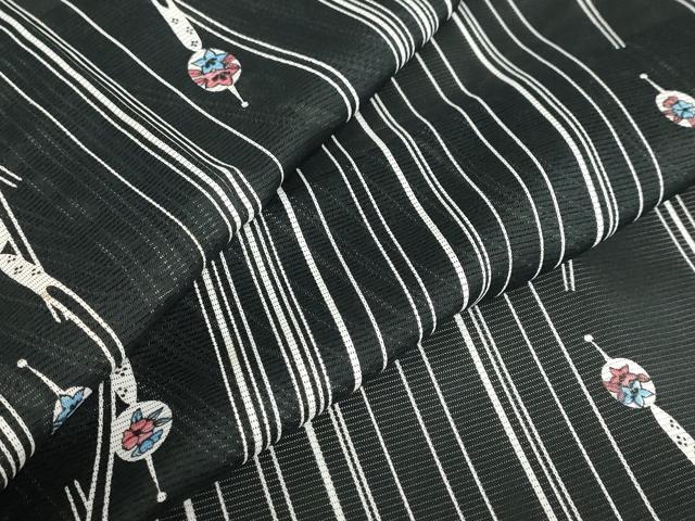 平和屋着物＊夏物 小紋 絽 簪 黒地 洗える着物 AABA6860st