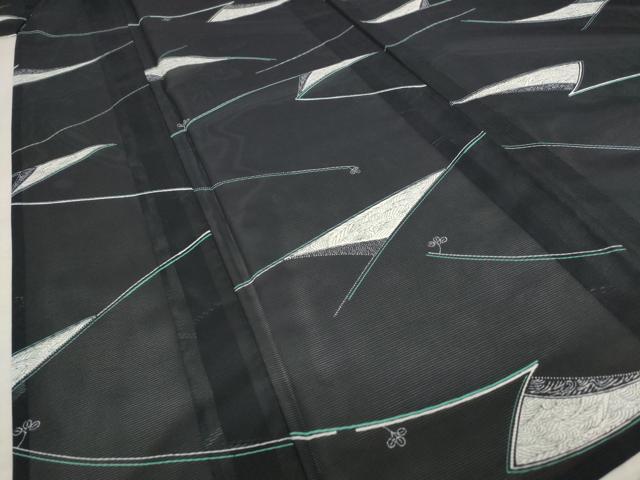 平和屋着物＊夏物 小紋 絽 幾何学文様 黒地 洗える着物 AABA6865st