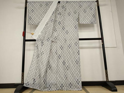 平和屋着物＊夏物 小紋 絽 花菱文 洗える着物 AABA6866st