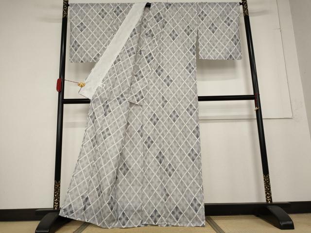 平和屋着物＊夏物 小紋 絽 花菱文 洗える着物 AABA6866st