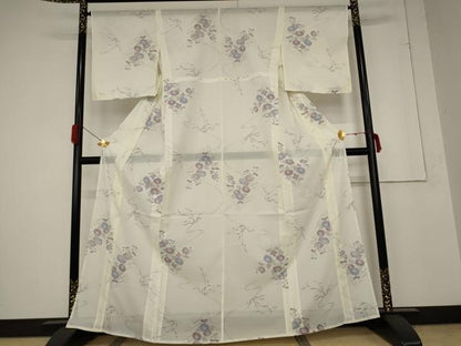 平和屋着物＊夏物 小紋 絽 流水草花文 洗える着物 未使用 AABA6867st